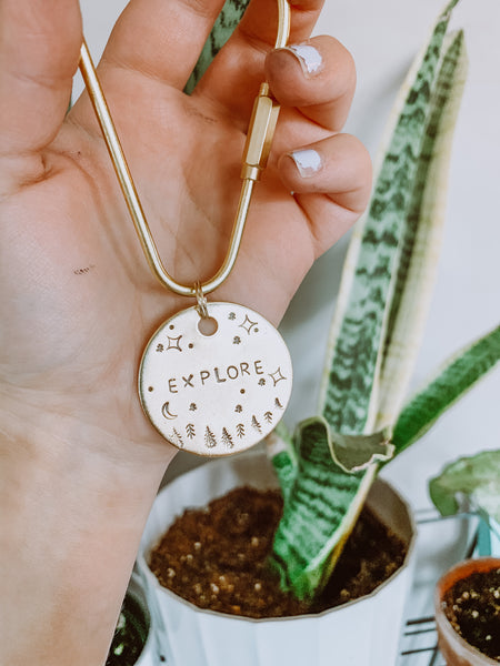 Explore Hand Stamped Metal Keychain