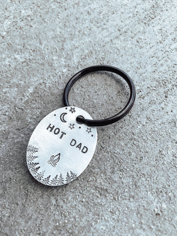 Hot Dad ☽ Metal Stamped Keychain