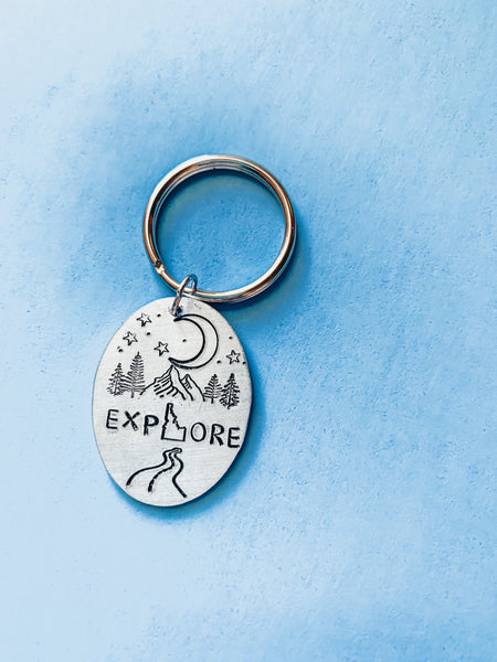 Explore Idaho↟ Metal Stamped Keychain