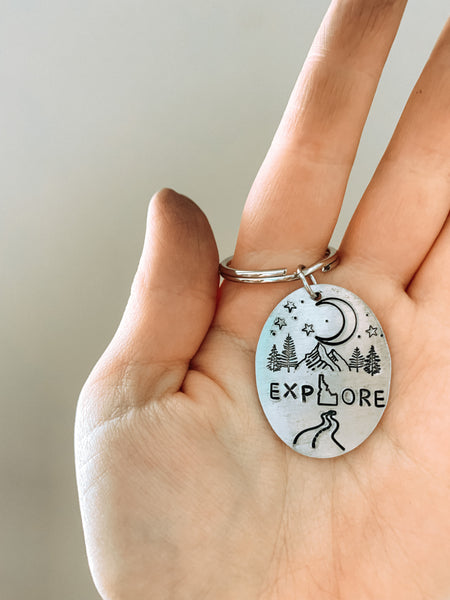 Explore Idaho↟ Metal Stamped Keychain